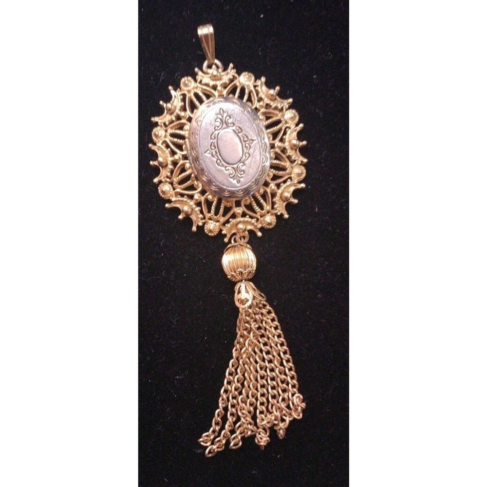 RARE FLORENZA Signed Ornate Gold Tone Victorian Style Locket Pendant
